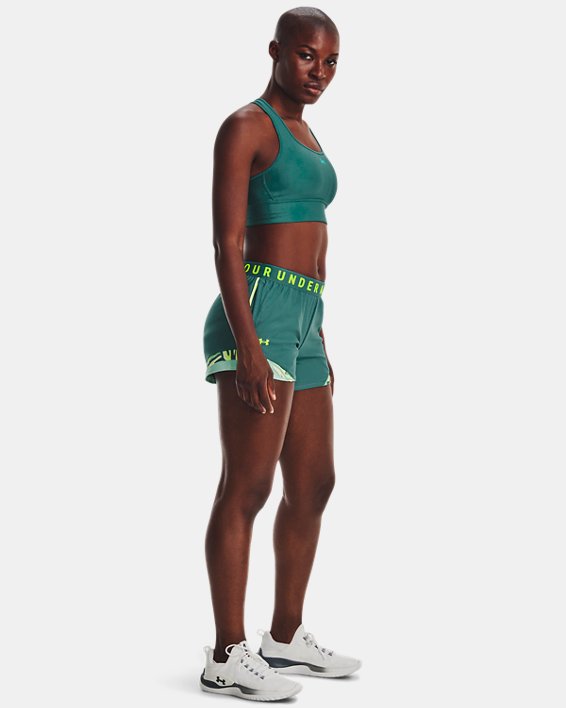 Women's UA Play Up 3.0 Tri Color Shorts, Green, pdpMainDesktop image number 2